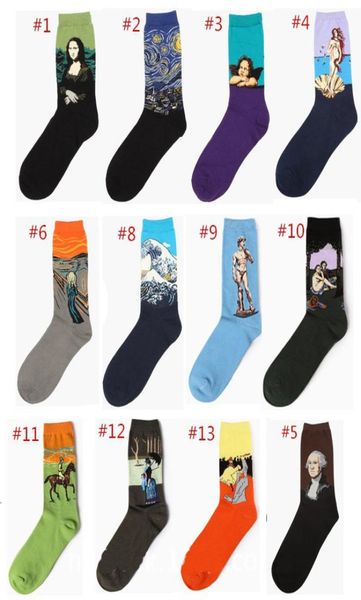 

oil painting art socks women men cotton harajuku style famous painting sock van gogh mona lisa da vinci funny socks vintage4664861, Black