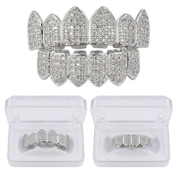

hip hop 18k gold plated macro pave cz icedout grillz with extra molding bars included whole1786511, Black