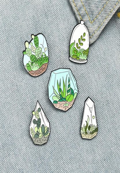 

cartoon glass enclosed potted plant pins cactus aloe badge brooches for children anti light buckle clothing pin fashion acc2530953, Gray