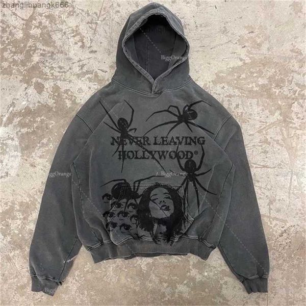 

spider print zip oversized hoodie men punk sport loose coat harajuku gothic streetwear long sleeve korean fashion 220819, Black