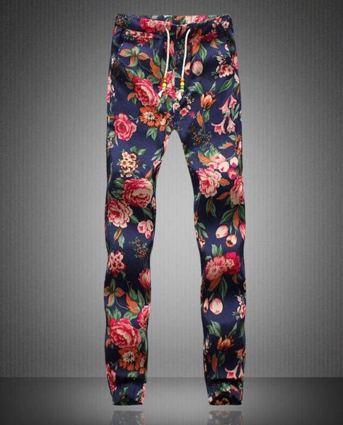 

men039s pants linen men fashion floral print joggers male casual summer mens sweatpants5660472, Black