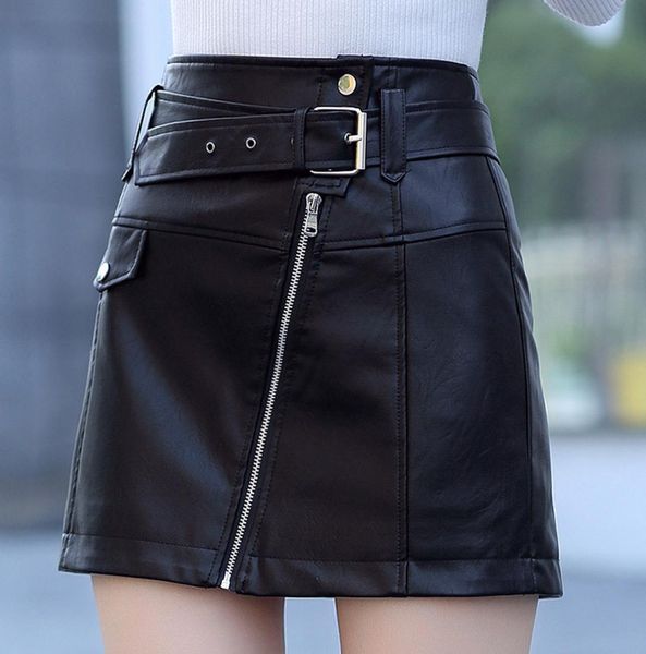 

ebaihui women039s black pu leather skirts aline skirts fall winter spring high waist ladies zipper casual mini skirts9422571