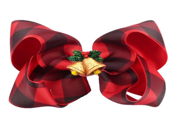 

20pcs new plaid christmas bowknot bell santa 8inch hair bow headband with clip for infant baby girls hair accessories xmas gift2221221585, Slivery;white