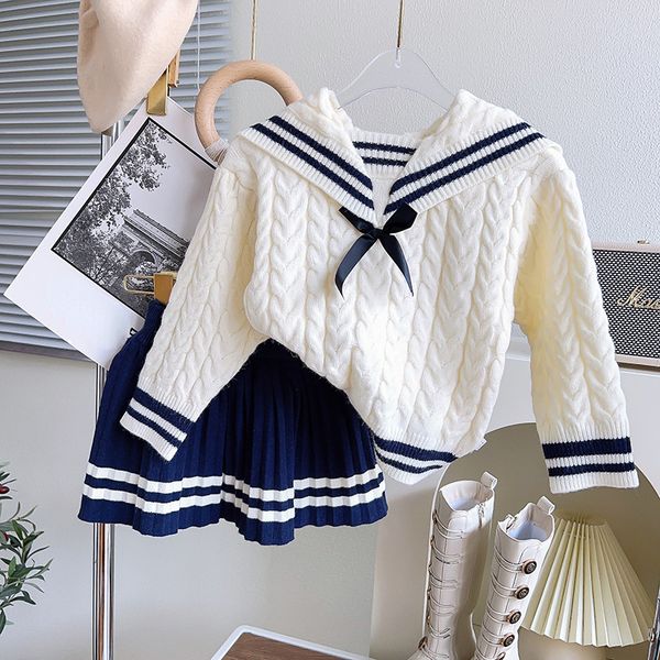 

clothing sets girls knitted clothes 2023 autumn winter sweaters skirt outfits set children suits baby girl 230810, White