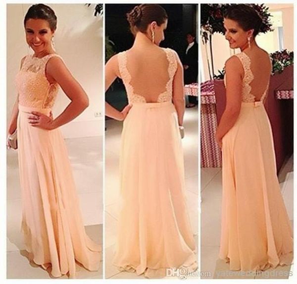 

open back 2019 chiffon lace backless long peach color bridesmaid dress party dress prom 072340, Black