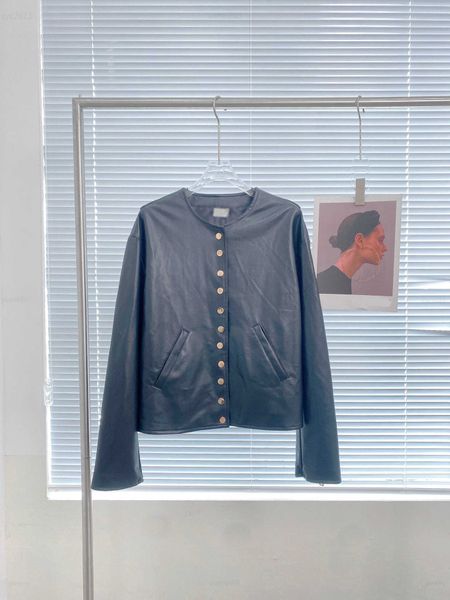 

designer women coat fashion solid color leather overcoat size s-l cuff zipper opening design leather jacket aug03, Black