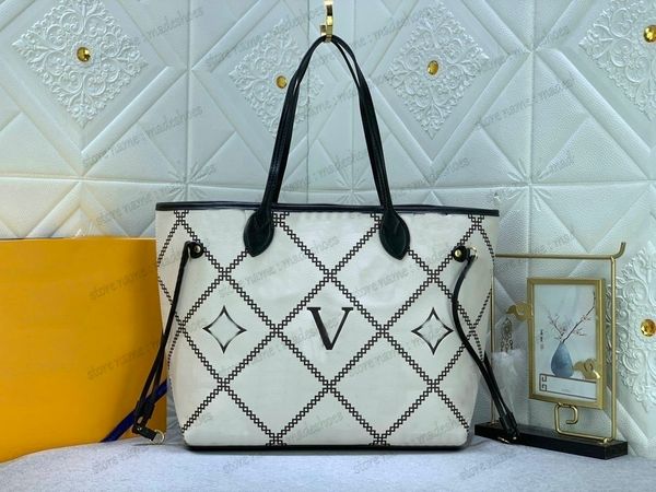 

2023 by never mm full women's tote the mallettage lined with monograms leather, printed, embossed, and embroidered shopping bag m46040