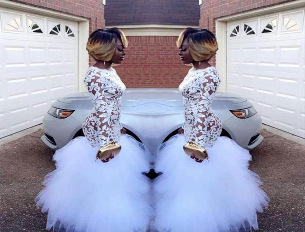 

2019 black girls prom dress dubai arabic white mermaid long sleeves formal holidays wear graduation evening party gown custom made7698578