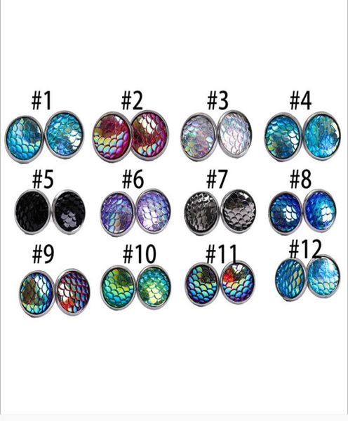 

12mm nice handmade resin round mermaid druzy earrings trendy simple stainless steel tone wholesaling resin stone earring for lady 2524593, Golden;silver