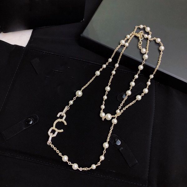 

women pendant necklaces ccity autumn and winter pearl sweater chain gold long choker women jewelry designer luxury accessories 72111, Silver