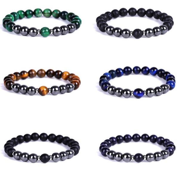 

8mm natural stone strands silver plated beaded charm bracelets handmade elastic bangle party yoga jewelry for women men8012873, Black