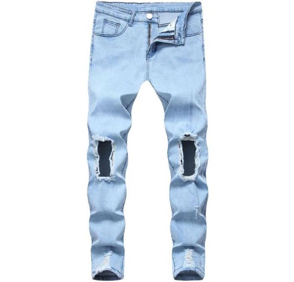 

men039s jeans mens fashion light blue hole denim pants ripped distressed slim pencil motorcycle 376650