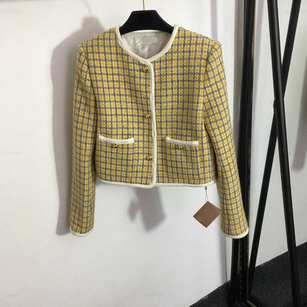 

designer womens jacket fashion plaid tweed coat size s- long sleeved woven edging design cardigan aug08, Black;brown