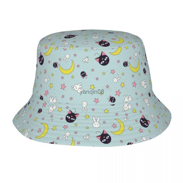 

wide brim hats bucket hats custom luna sailors moon bucket hats men women fashion summer outdoor sun anime fisherman cap hkd230810, Blue;gray