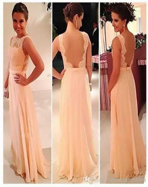 

open back 2019 chiffon lace backless long peach color bridesmaid dress party dress prom 757143, Black