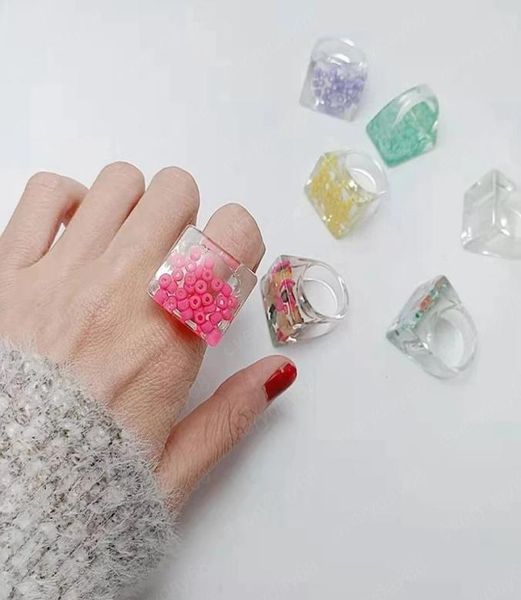 

2021 colorful transparent acrylic irregular resin ring for women girls color party aesthetic jewelry rings7509530, Silver