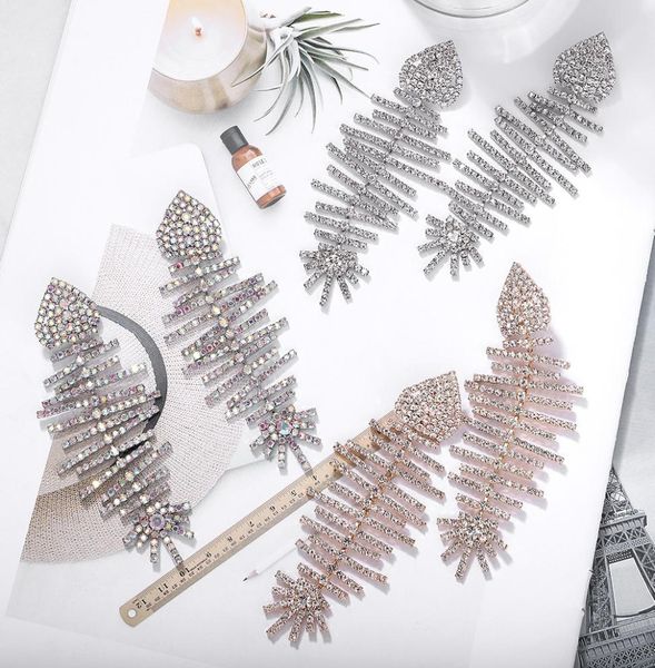 

whole designer exaggerated lovely cute ocean fish bone glittering diamond crystal long tassel pendant stud earrings for women4032552, Golden;silver