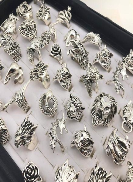 

whole retro punk animal mixed style antique silver rings personality jewelry rings for man women send random6877938, Golden;silver