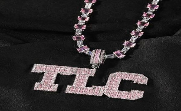 

mens custom a to z initial letter round baguette pendant silver pink necklace for men women gifts with 16inch tennis chain7669074