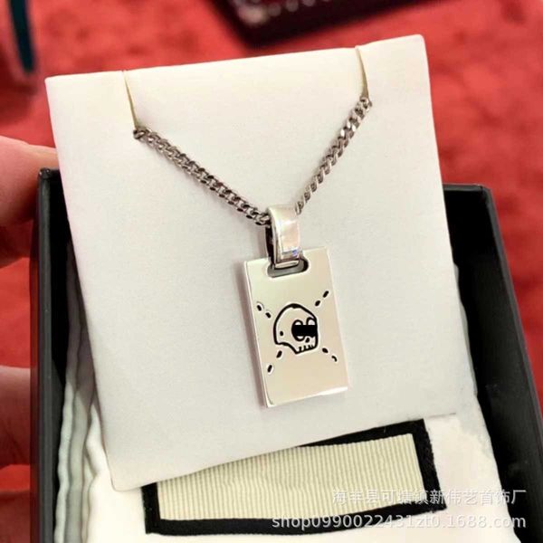 

Luxury GU brand fashion jewelry Skeleton Head Square Necklace Copper Plated Elf Pendant Sweater Chain Men's and Women's Fashion Trend Couple Style quality