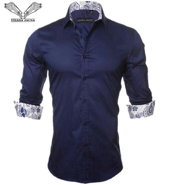 

visada jauna men039s shirt 2019 fashion casual long sleeve solid 100 cotton slim fit dress business shirts men brand clothing 9376080, White;black