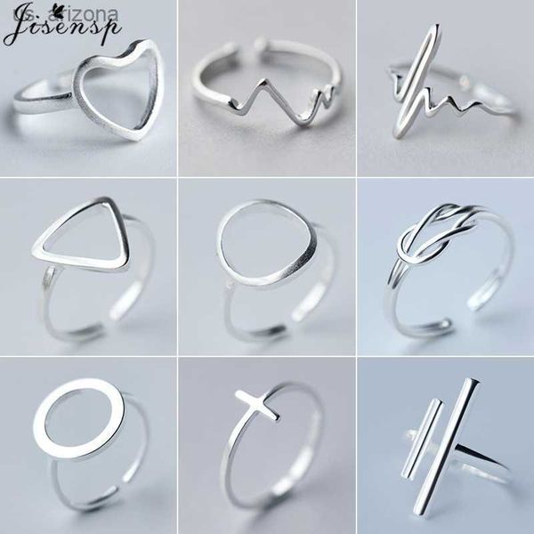 

jisensp minimalist jewelry silver color geometric rings for women adjustable round triangle heartbeat finger ring bague femme l230620