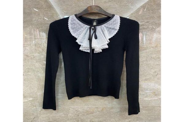 

xiaozi western front collar lace slim sweater womens clothing european and american autumn new lady temperamental 10e6246917, White;black