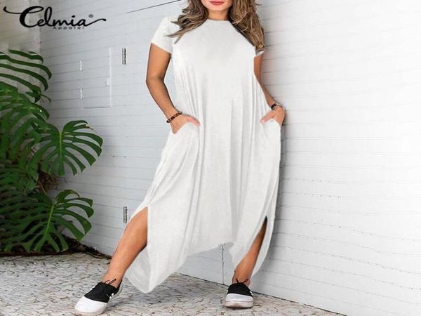 

women jumpsuits rompers celmia 2020 summer short sleeve casual zipper dropcrotch playsuits asymmetric harem pants loose overall16195043, Black;white
