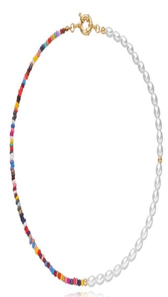 

colorful rice beads imitation pearls necklace for women gold silver color fish line necklaces female fashion jewelry new gc4671771307
