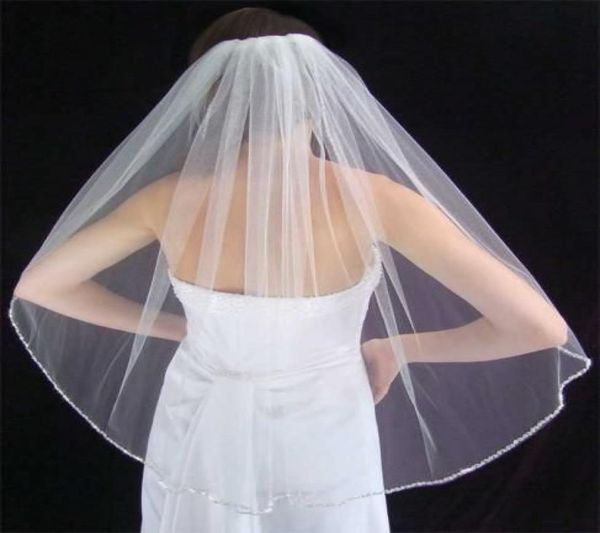 

peal accented wavy silver bugle bead edge wedding veil 03804034941