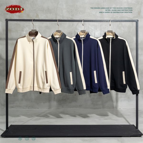 

mens jackets zodf autumn men double head zipper retro high street loose sport patchwork coat streetwears hy0617 230809, Black;brown