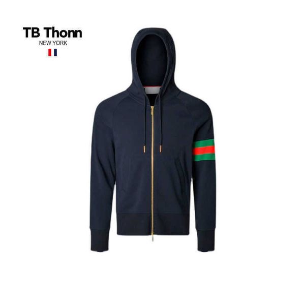 

trendy tb thonn european and american premium stripe design sweater men's zipper hoodie spring autumn casual hooded coat, Black;brown