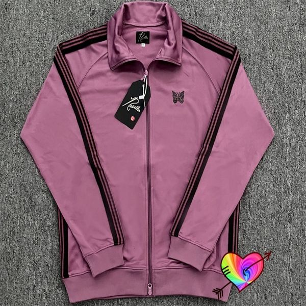 

mens jackets dark pink needles track jacket men women knitted stripe awge poly smooth butterfly coat 230810, Black;brown