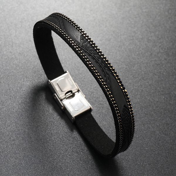 

popular punk style leather bracelet stainless steel buckle clasp bracelets for gift, White