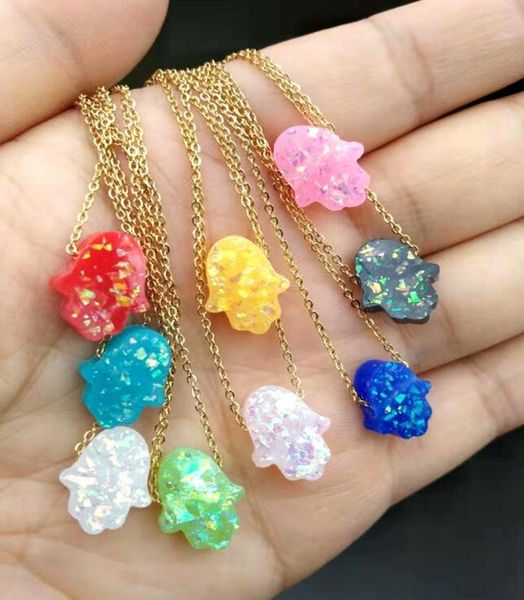 

faux opal hamsa choker necklace fatima hand pendant necklace faux opal stone israel jewish jewelry gold stainless steel jewelry4575176, Silver