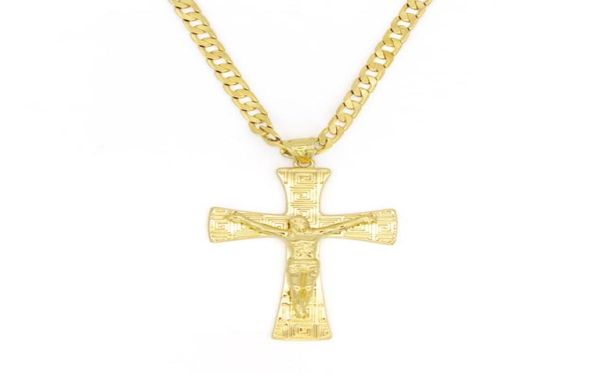 

solid 10k yellow gold filled jesus wide cross charm big pendant 5535mm with 24quot miami cuban chain 6005mm3504757, Silver