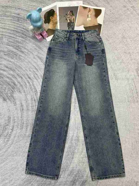 

women's jeans designer 2023 early autumn new wash craft fashion slim loose leg high waist straight nngk, Blue