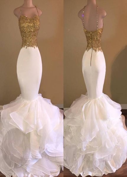 

2017 gold white ruffles mermaid prom dresses lace appliques beaded crystal spaghetti straps sweetheart evening celebrity gown3735553, Black