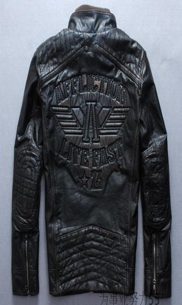 

2018 affliction motorcycle leather jackets short style back embroidery a letter limited edition genuine leather jacket5771356, Black