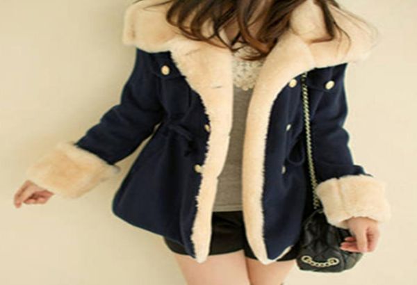 

women coat winter keep warm long sleeve lapel thicker solid color doublebreasted woolen coat plus size jacket8228269, Black