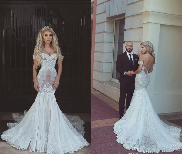 

2019 full lace wedding dress mermaid off the shoulder long garden country church bride bridal gown custom made plus size6562302, White
