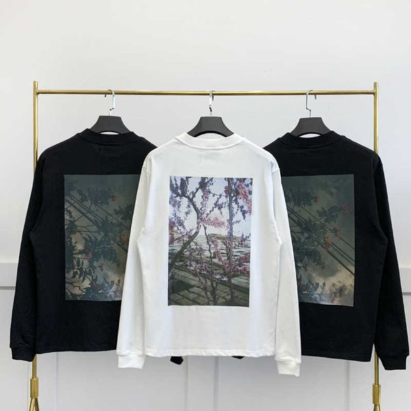 

men's long sleeve t-shirt flower print tees hip hop streetwear oversized cotton t-shirts, Black;brown