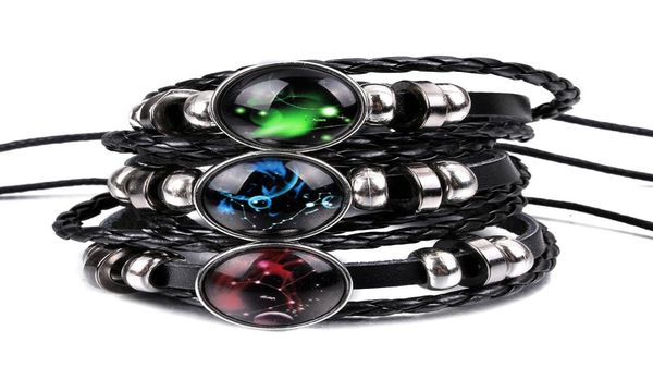 

new fashion braided leather bracelet bangles chain 12 constellations bracelets men casual personality zodiac signs jewelry accesso3048446, Black