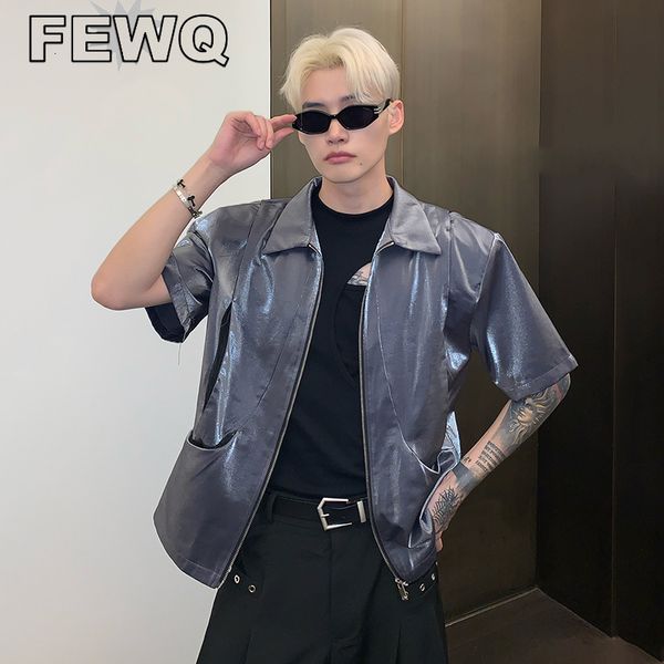 

men's jackets fewq deconstrction short sleeve liquid pleating male korean fashion shoulder pad coats niche design trendy 24b2977 230809, Black;brown