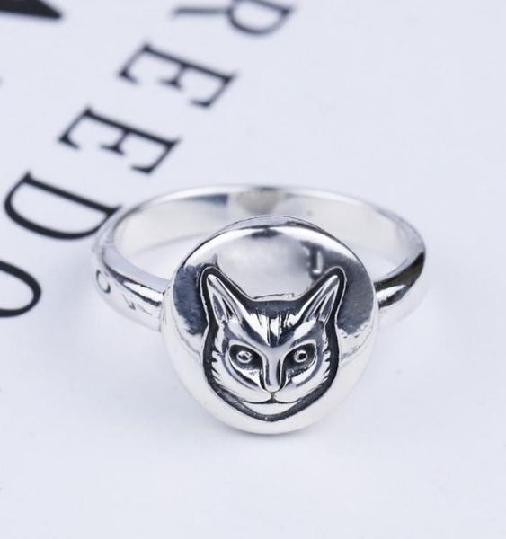 

s925 silver cat head ring vintage classic sterling silver cat face ring british style hiphop male and female thai silver ring2477214