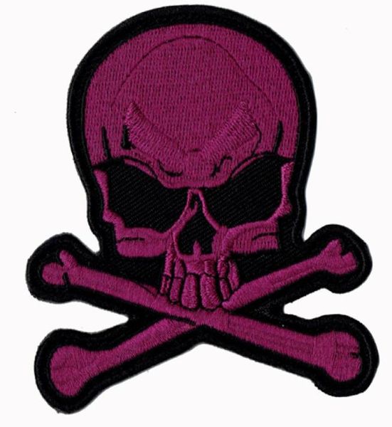

fashion skull bones embroidered patch iron on jacket shirts hats patch supplier punk emblem purple 9cm badge9634806, Black