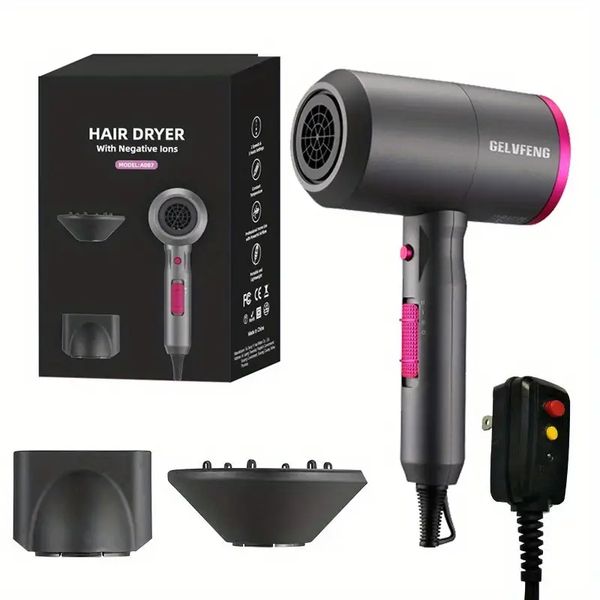

professional negative ionic hair dryer with diffuser and nozzles, ionic conditioning for healthy hair, powerful blow dryer for fast drying