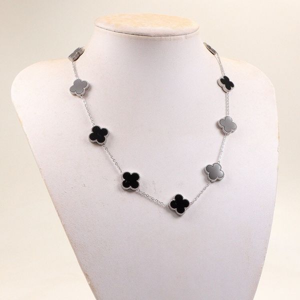 

silver black women luxury designer necklace 10 flowers shell pendants titanium steel couple jewelry wholesale