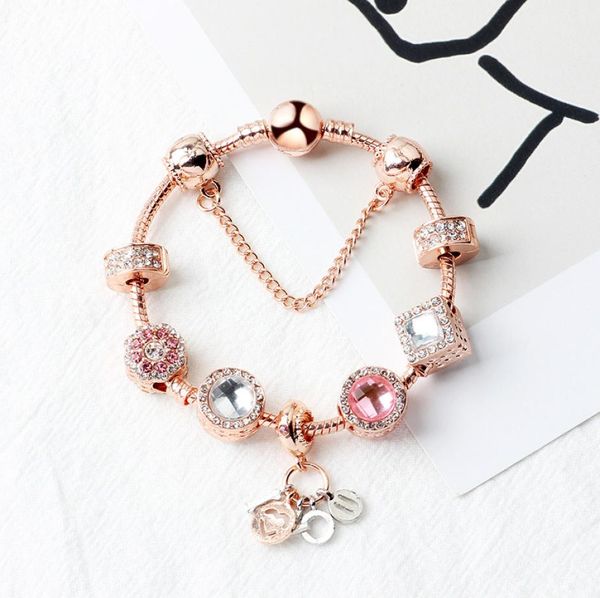 

strands magic beads rose gold bracelet i love you diy pendant fashion jewelry whole5013340, Black