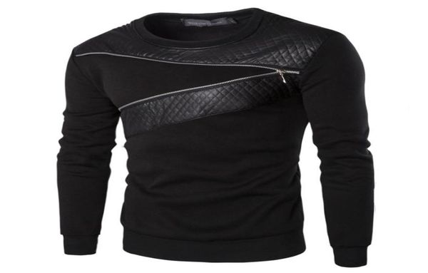 

wholeplus size leather patchwork hoodies men zipper decoration long sleeve sweatshirt men039s leisure hoodie clothes 8506819, Black
